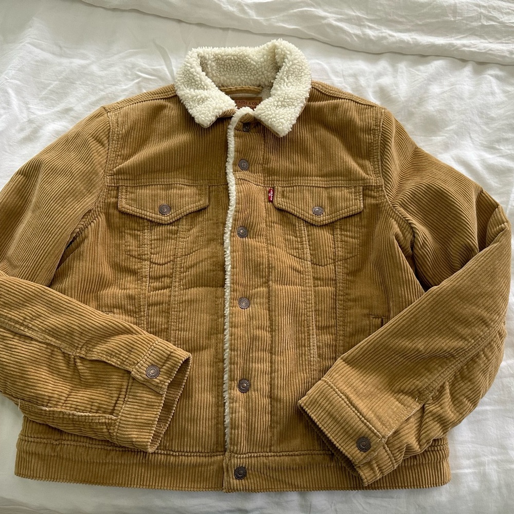 Levi’s: Tan Corduroy Sherpa Lined Trucker Jacket